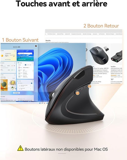 Souris Ergonomique sans Fil Rechargeable, Bluetooth + 2,4G Wireless